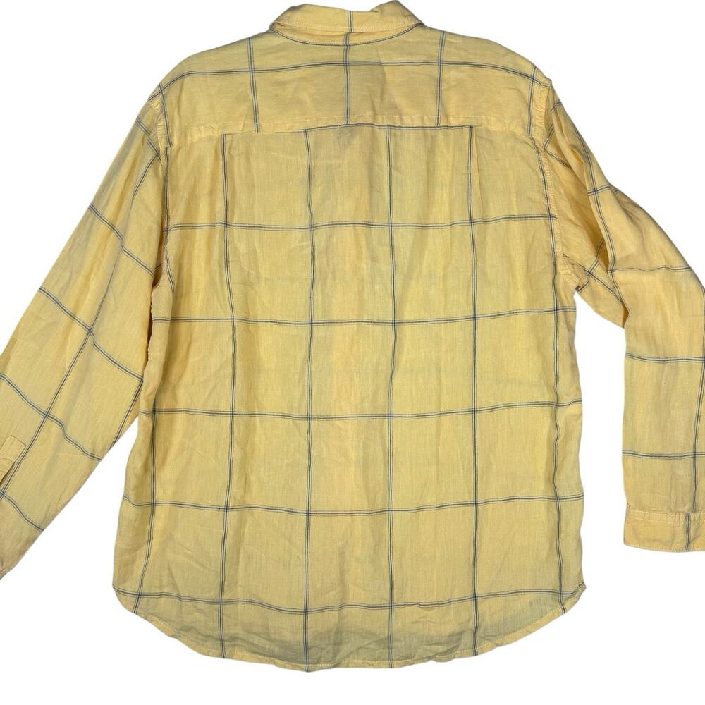 Tommy Bahama Relax Men Large Yellow checked 100% linen Button down Casual Shirts - Picture 12 of 14
